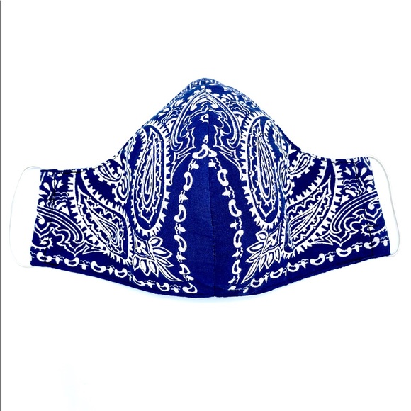 Bandanna Ear-loop Face Mask Blue/Wht - Picture 2 of 8